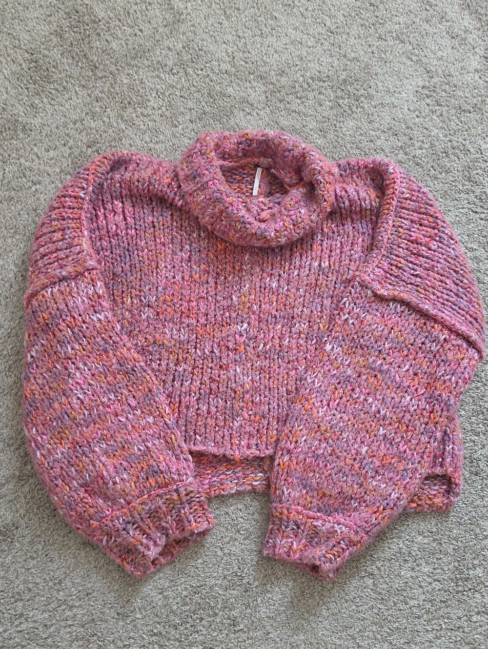 Free People Pink Marled Cropped Turtleneck Sweater